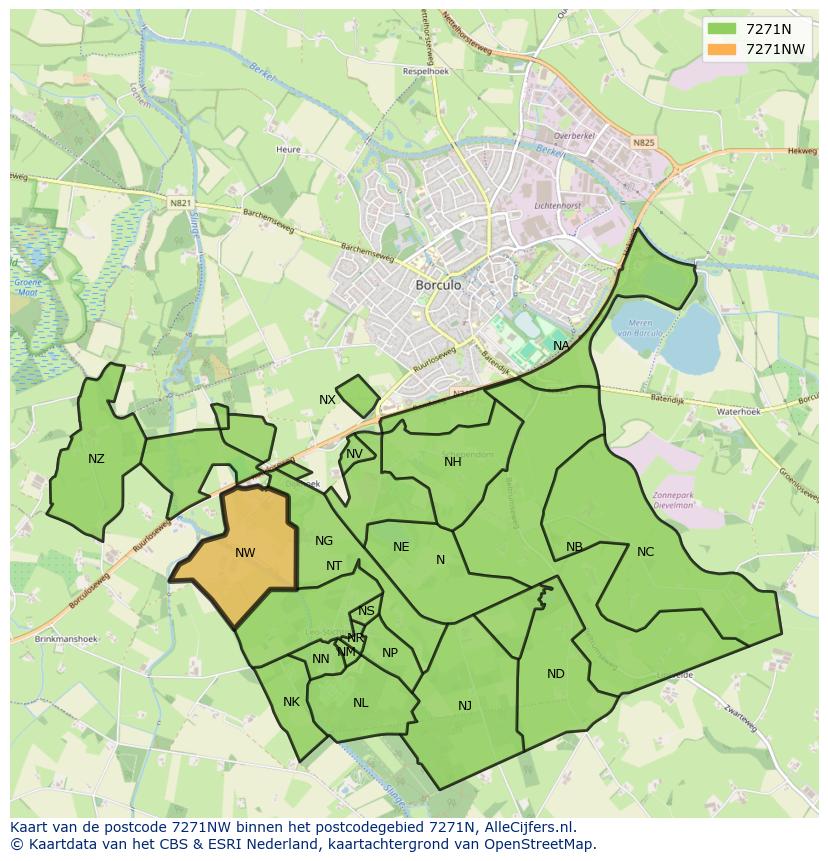 Afbeelding van het postcodegebied 7271 NW op de kaart.