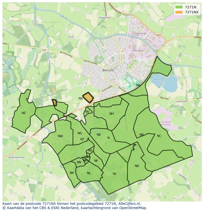Afbeelding van het postcodegebied 7271 NX op de kaart.