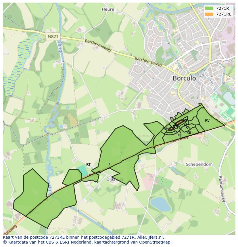 Afbeelding van het postcodegebied 7271 RE op de kaart.