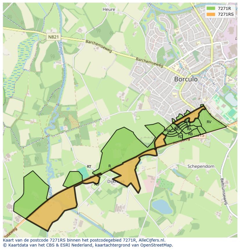 Afbeelding van het postcodegebied 7271 RS op de kaart.