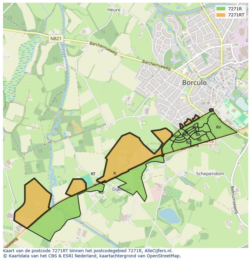 Afbeelding van het postcodegebied 7271 RT op de kaart.