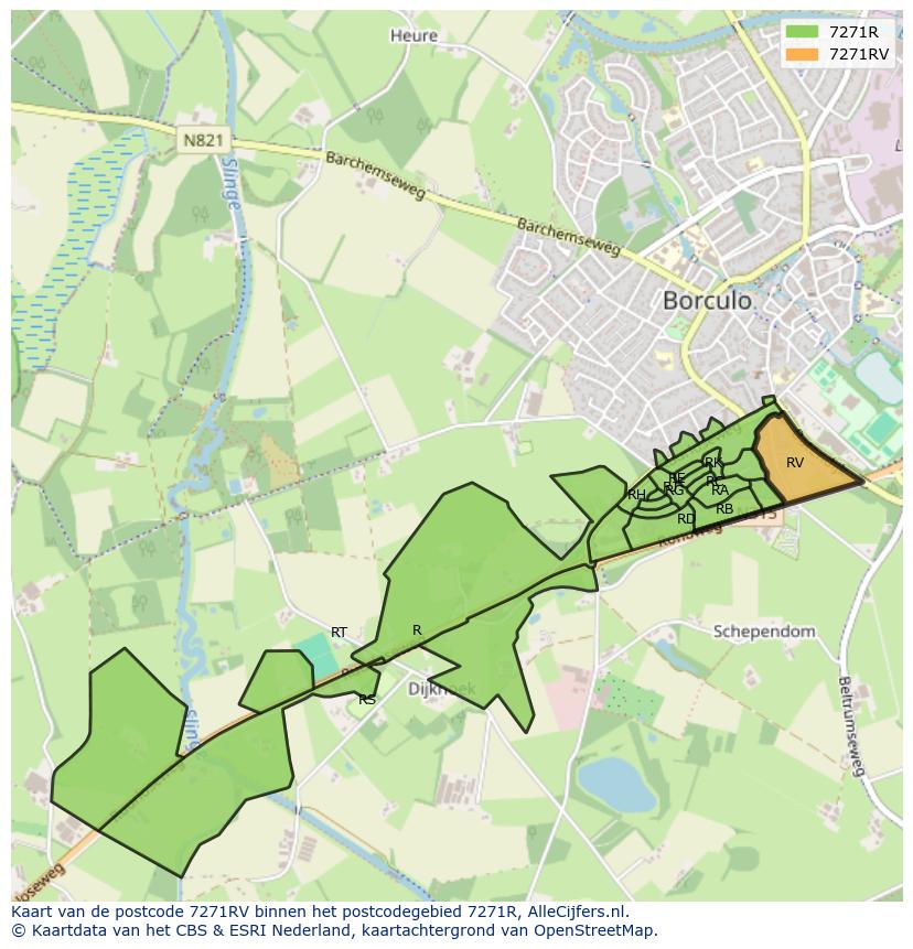 Afbeelding van het postcodegebied 7271 RV op de kaart.