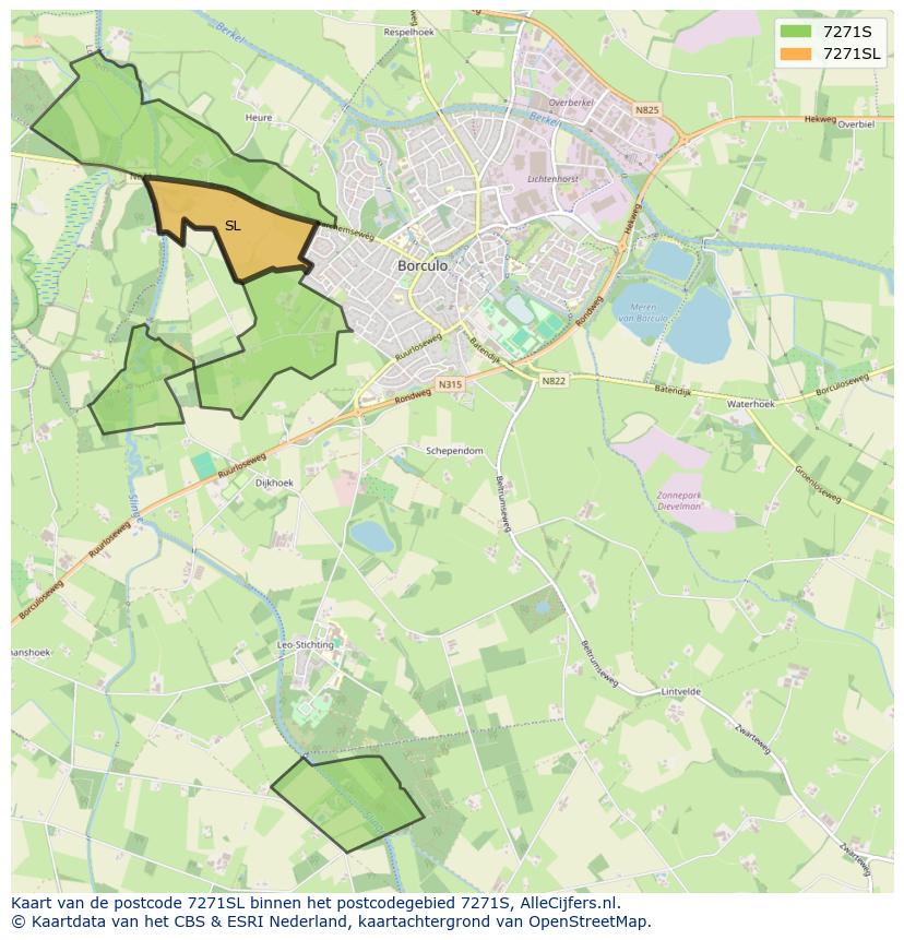 Afbeelding van het postcodegebied 7271 SL op de kaart.
