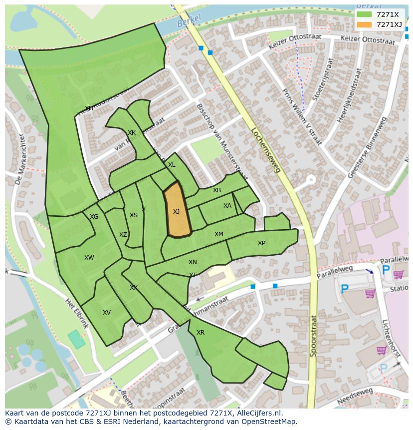 Afbeelding van het postcodegebied 7271 XJ op de kaart.