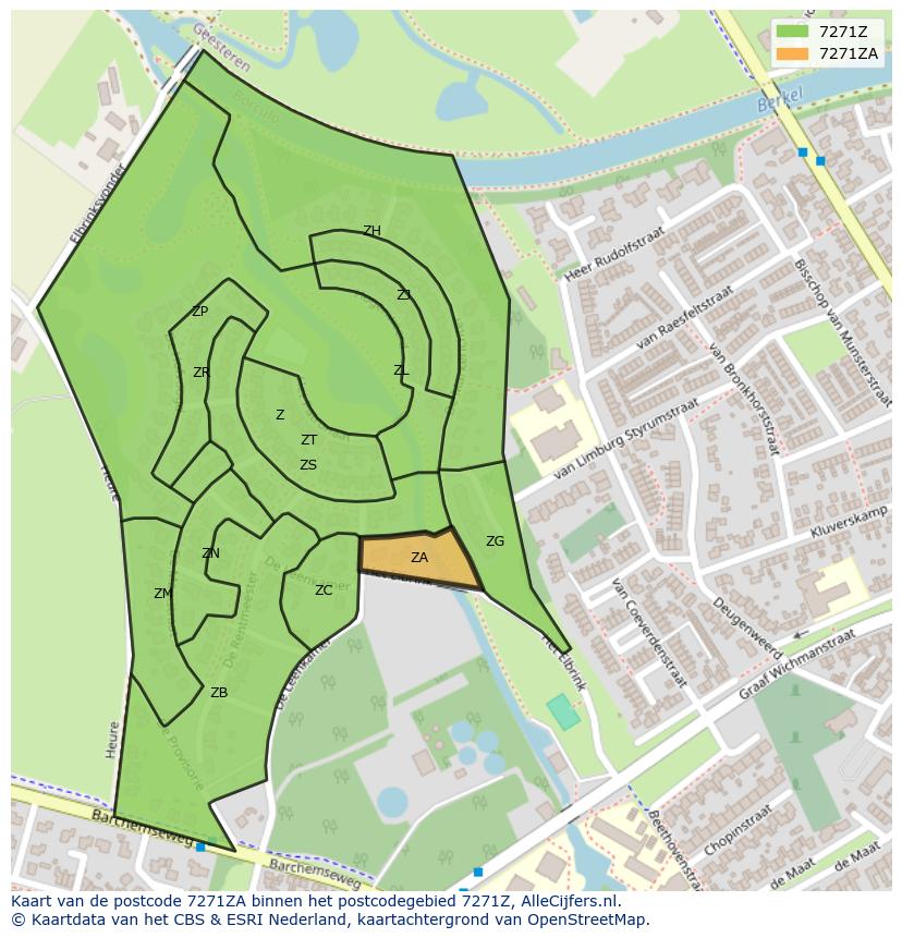 Afbeelding van het postcodegebied 7271 ZA op de kaart.
