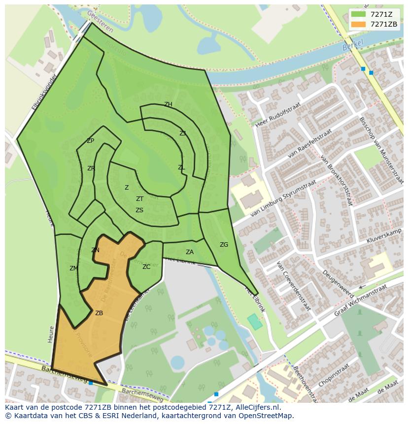 Afbeelding van het postcodegebied 7271 ZB op de kaart.