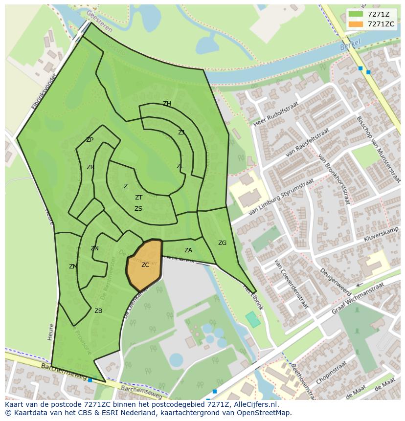 Afbeelding van het postcodegebied 7271 ZC op de kaart.