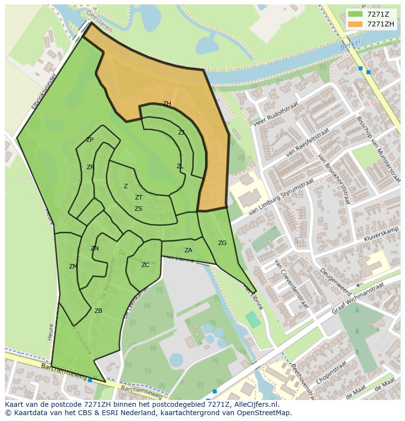 Afbeelding van het postcodegebied 7271 ZH op de kaart.