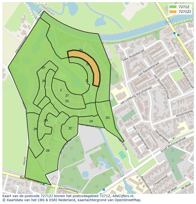 Afbeelding van het postcodegebied 7271 ZJ op de kaart.