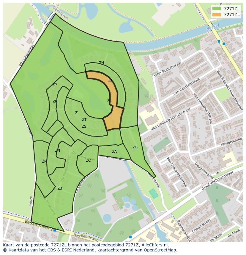 Afbeelding van het postcodegebied 7271 ZL op de kaart.