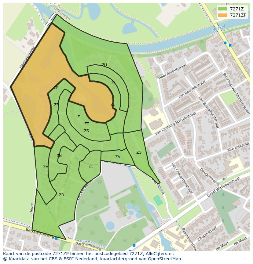 Afbeelding van het postcodegebied 7271 ZP op de kaart.