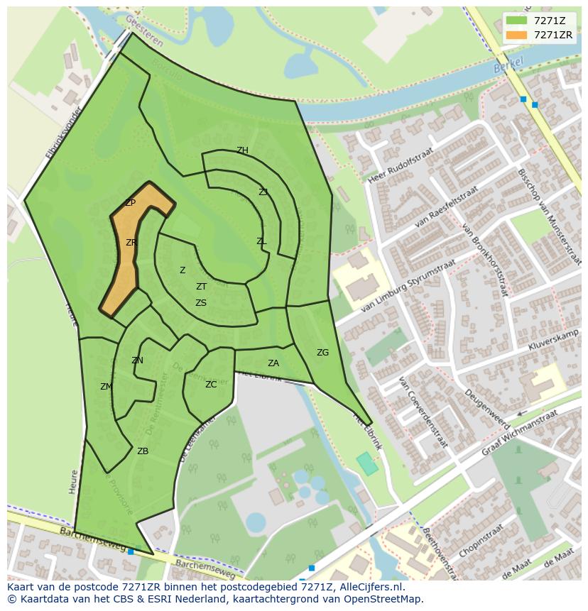 Afbeelding van het postcodegebied 7271 ZR op de kaart.