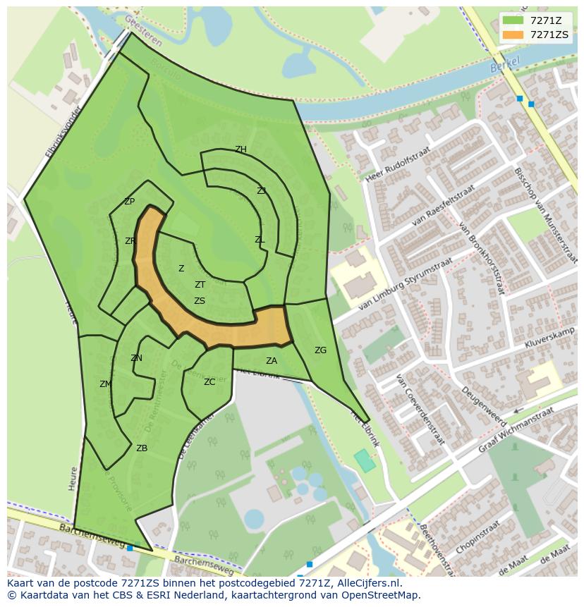Afbeelding van het postcodegebied 7271 ZS op de kaart.