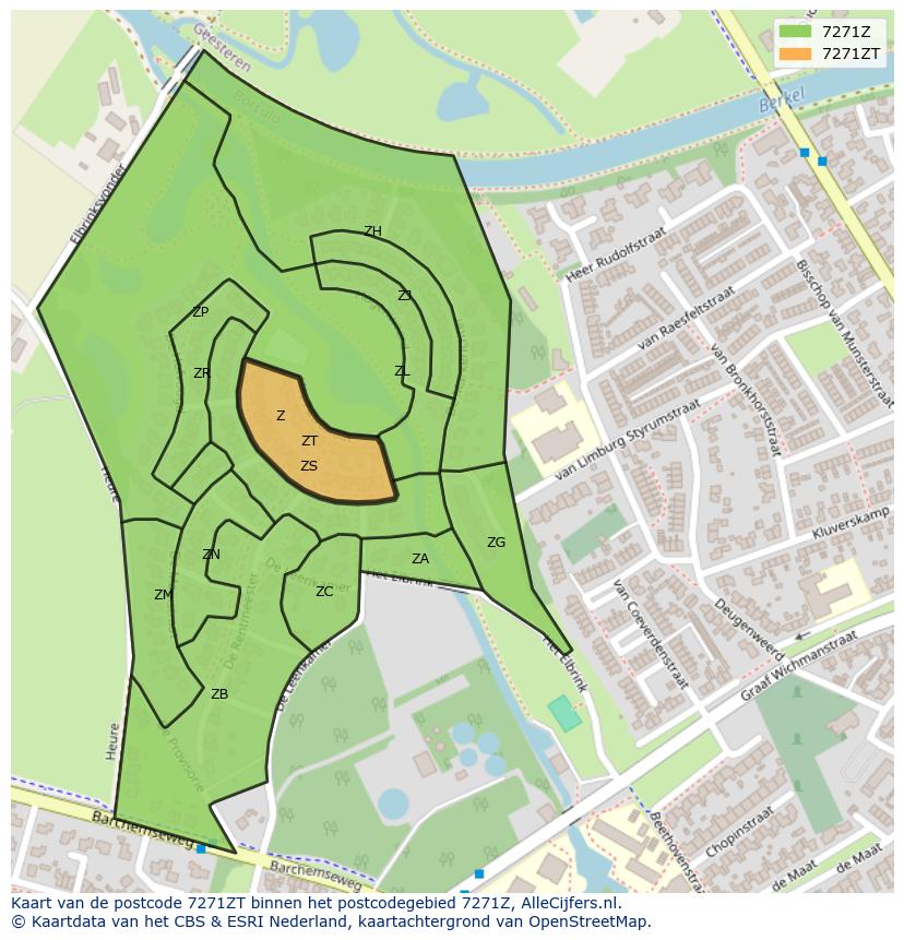 Afbeelding van het postcodegebied 7271 ZT op de kaart.