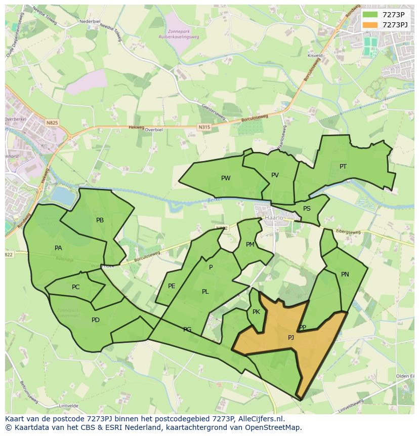 Afbeelding van het postcodegebied 7273 PJ op de kaart.