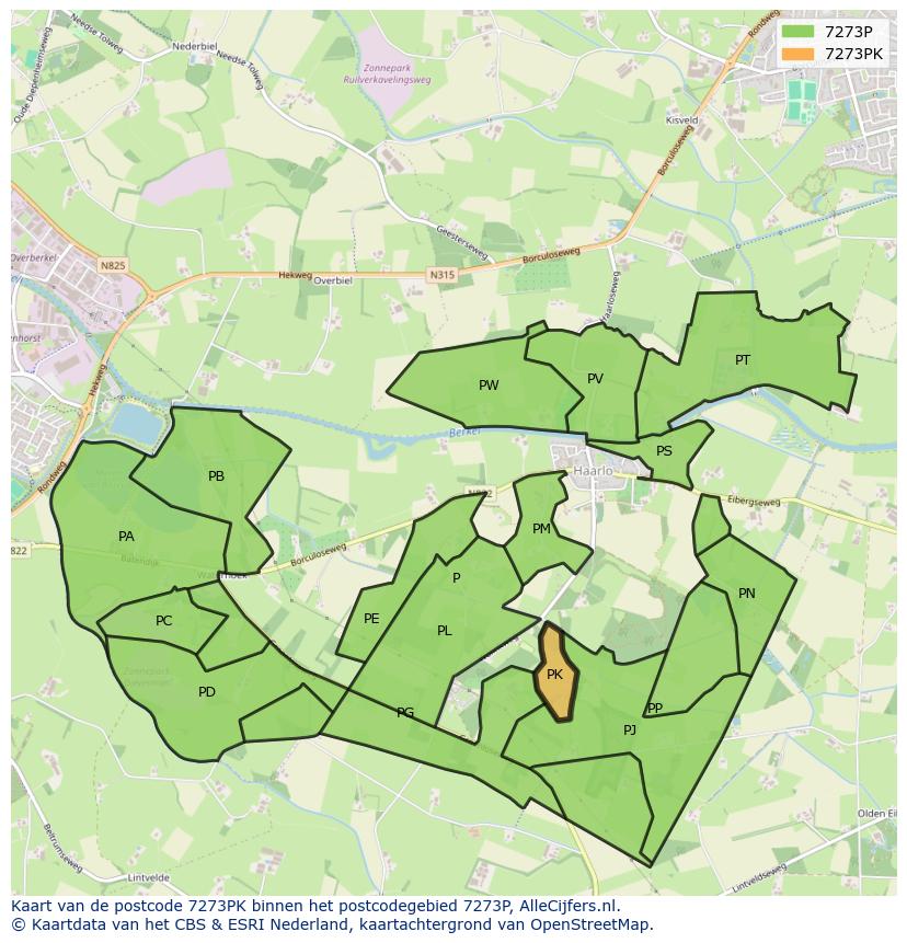 Afbeelding van het postcodegebied 7273 PK op de kaart.
