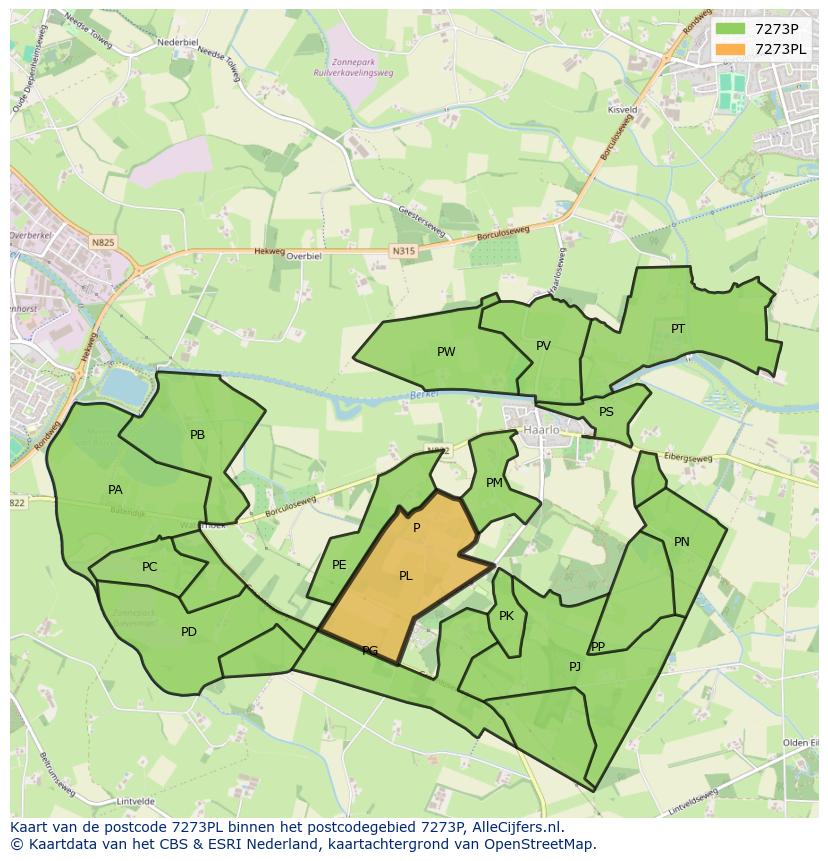Afbeelding van het postcodegebied 7273 PL op de kaart.