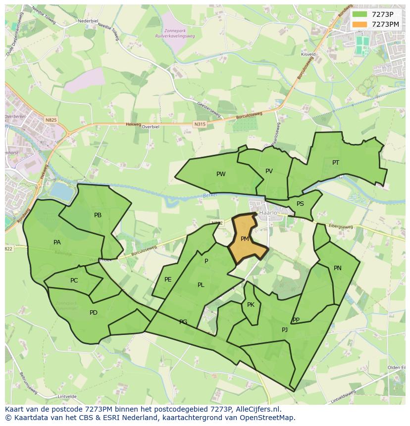 Afbeelding van het postcodegebied 7273 PM op de kaart.