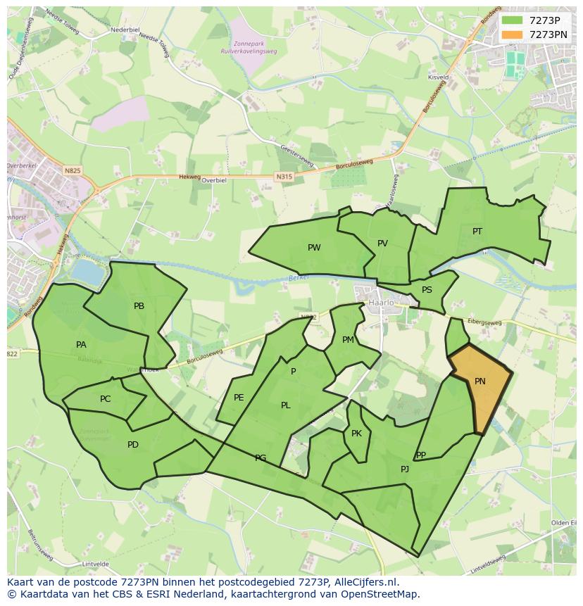 Afbeelding van het postcodegebied 7273 PN op de kaart.