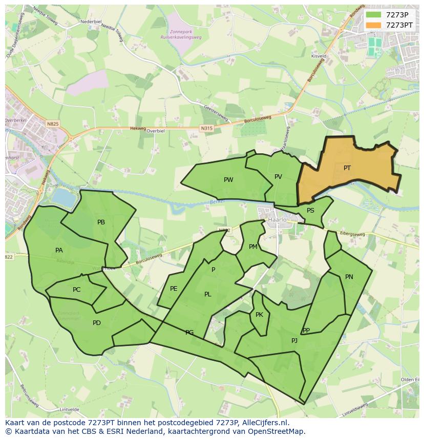 Afbeelding van het postcodegebied 7273 PT op de kaart.