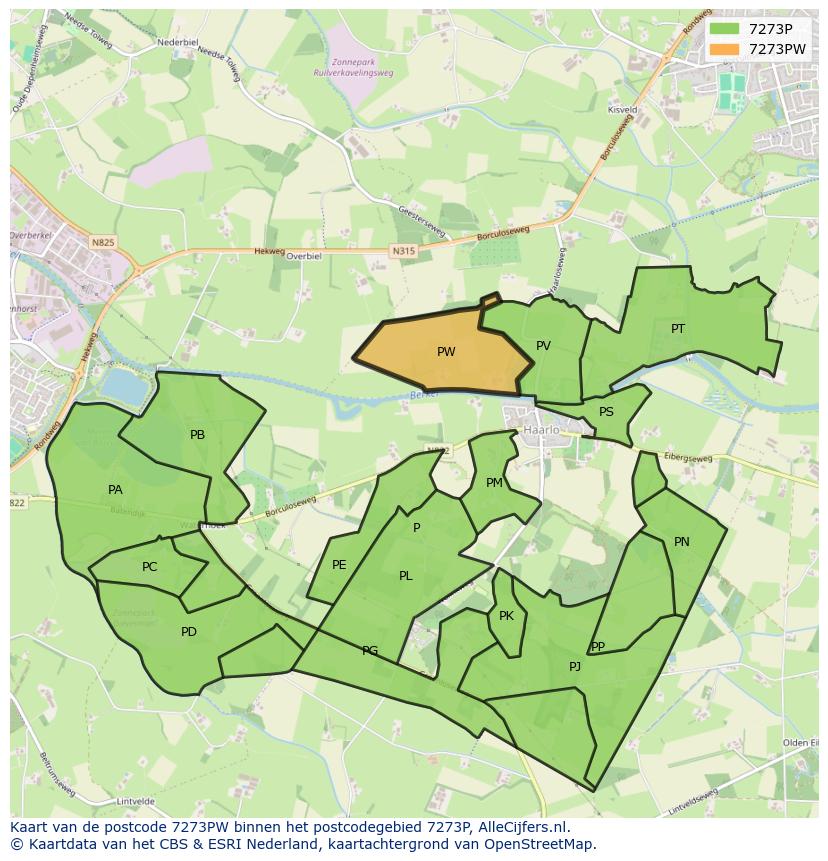 Afbeelding van het postcodegebied 7273 PW op de kaart.