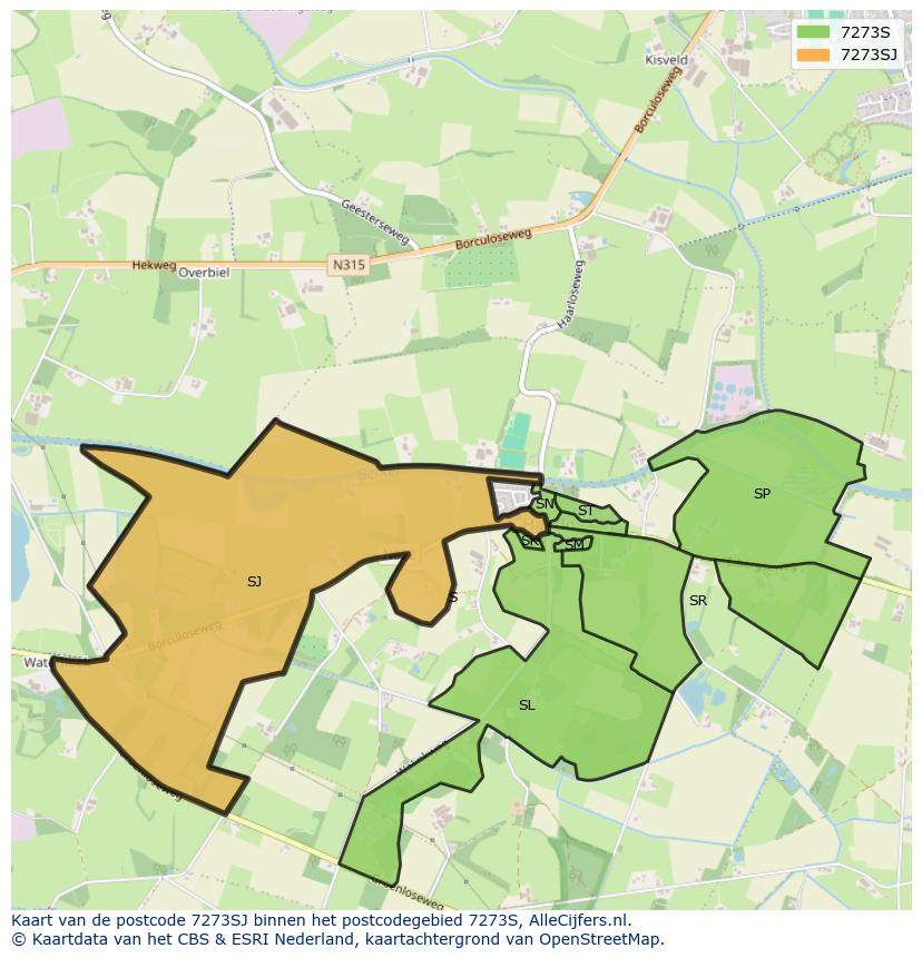 Afbeelding van het postcodegebied 7273 SJ op de kaart.