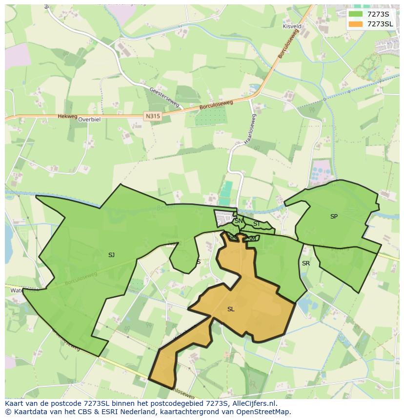 Afbeelding van het postcodegebied 7273 SL op de kaart.