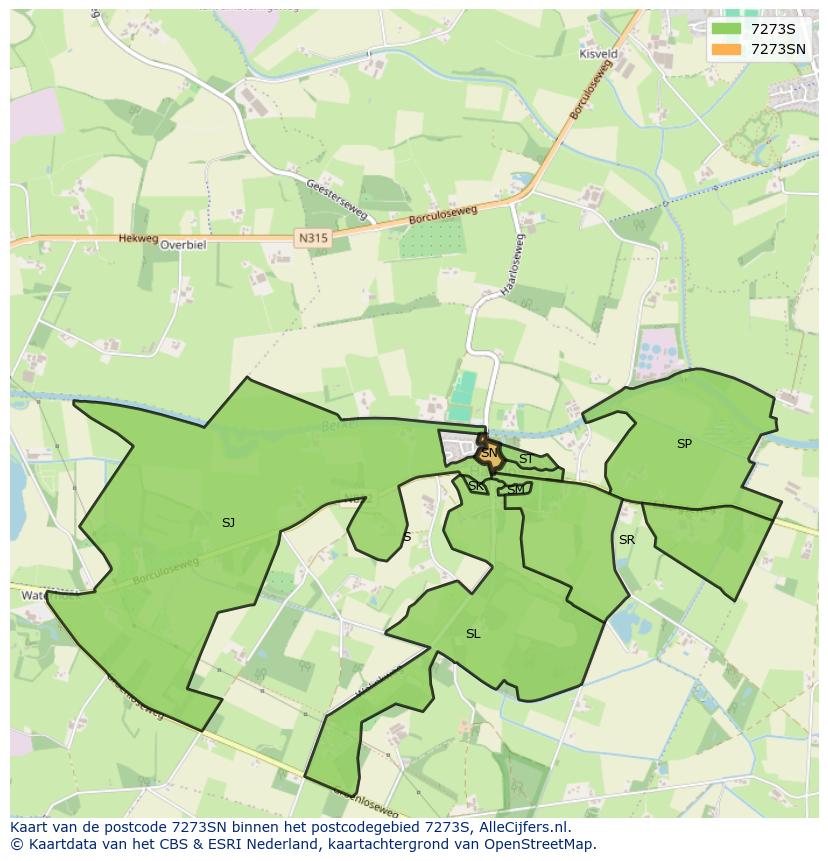 Afbeelding van het postcodegebied 7273 SN op de kaart.