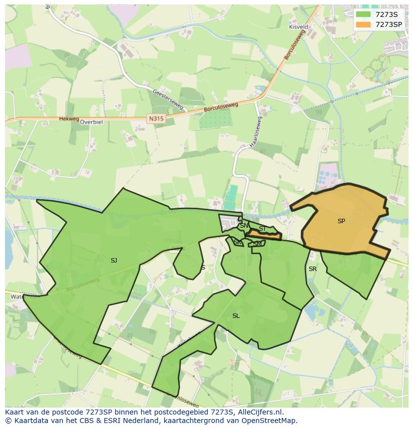 Afbeelding van het postcodegebied 7273 SP op de kaart.