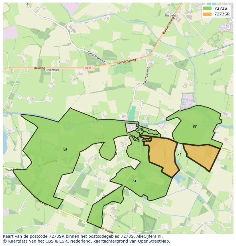 Afbeelding van het postcodegebied 7273 SR op de kaart.