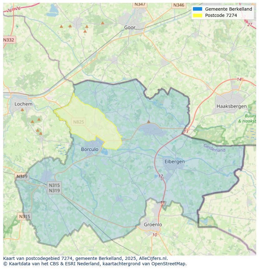 Afbeelding van het postcodegebied 7274 op de kaart.