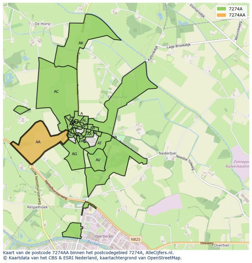 Afbeelding van het postcodegebied 7274 AA op de kaart.