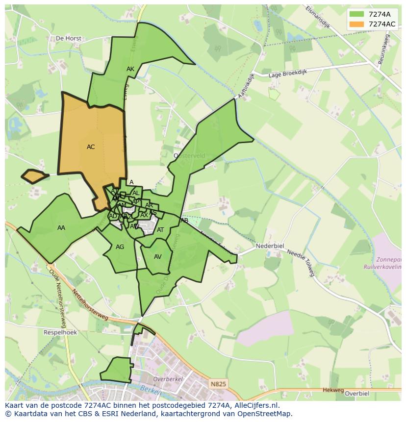 Afbeelding van het postcodegebied 7274 AC op de kaart.