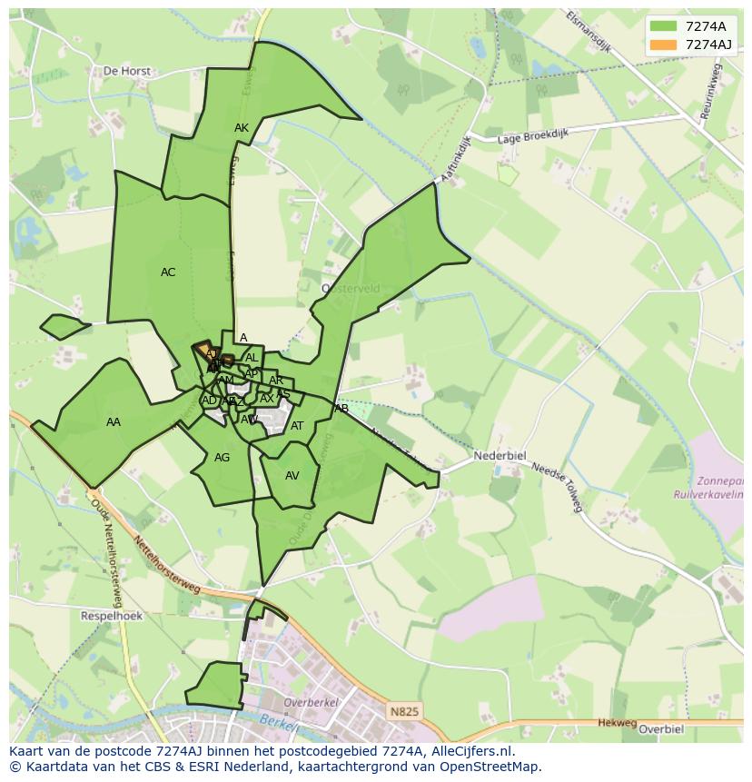 Afbeelding van het postcodegebied 7274 AJ op de kaart.