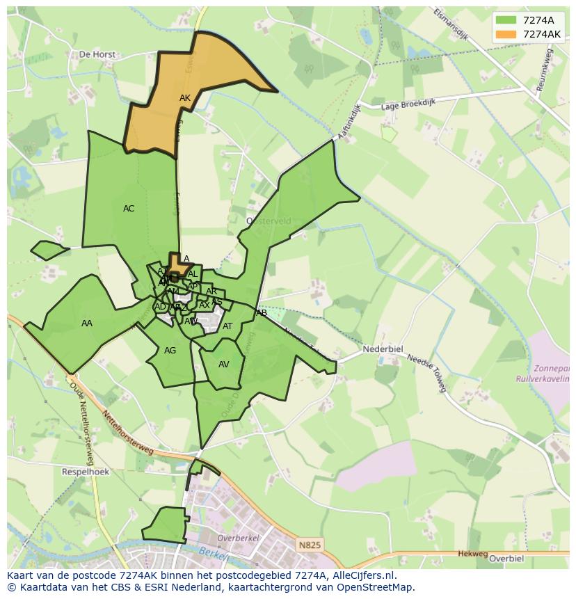 Afbeelding van het postcodegebied 7274 AK op de kaart.