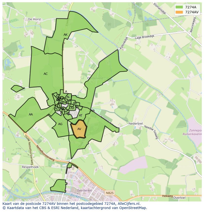 Afbeelding van het postcodegebied 7274 AV op de kaart.