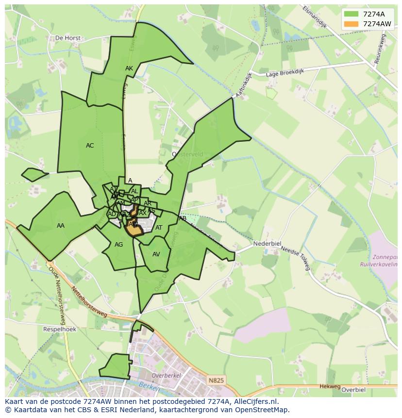 Afbeelding van het postcodegebied 7274 AW op de kaart.