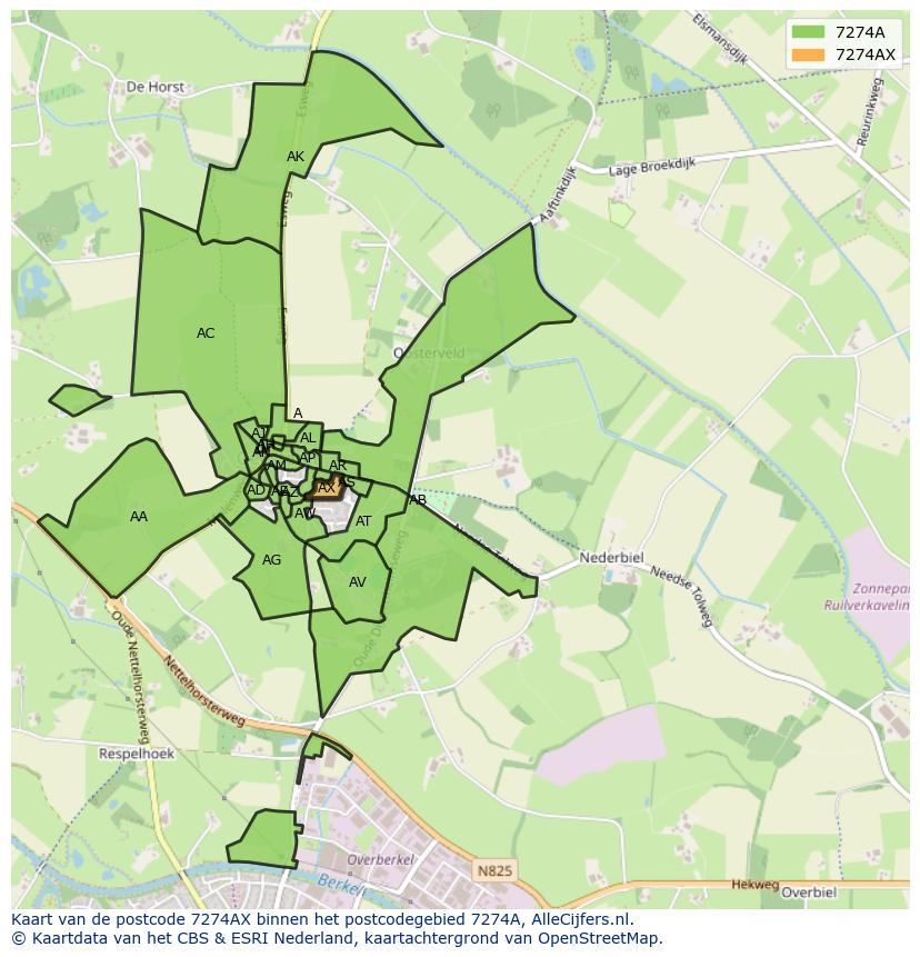Afbeelding van het postcodegebied 7274 AX op de kaart.