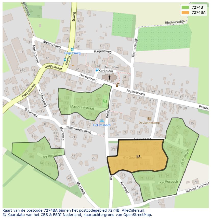 Afbeelding van het postcodegebied 7274 BA op de kaart.