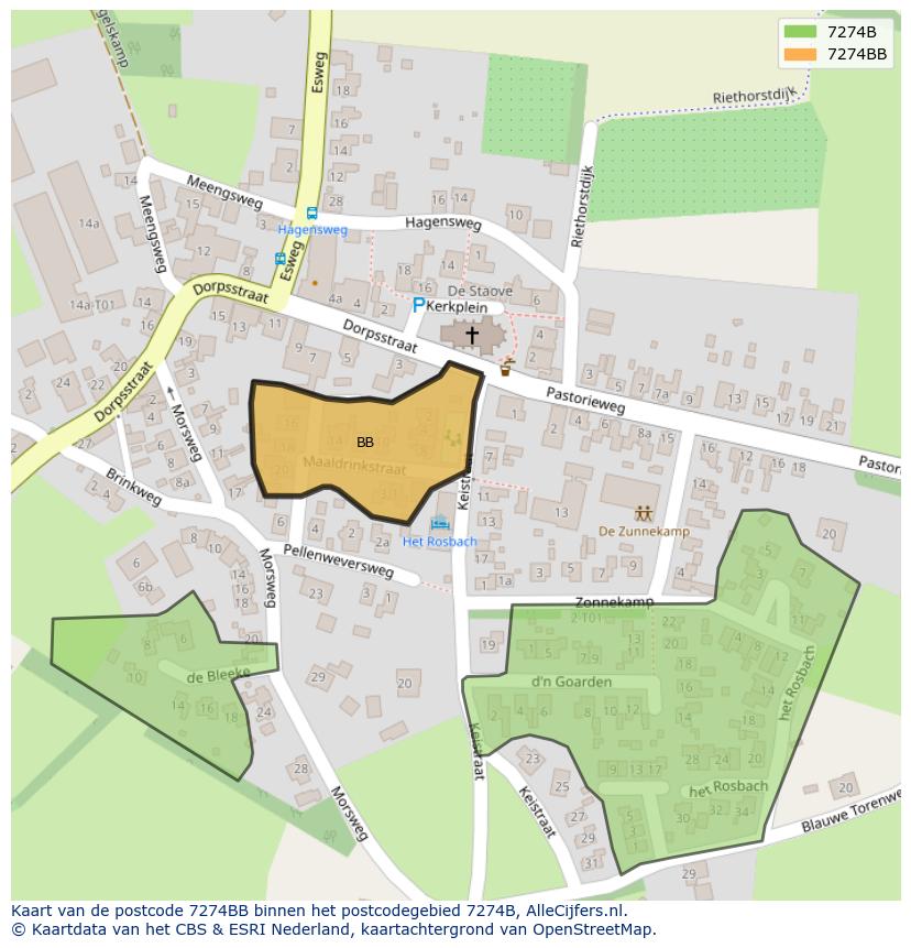 Afbeelding van het postcodegebied 7274 BB op de kaart.
