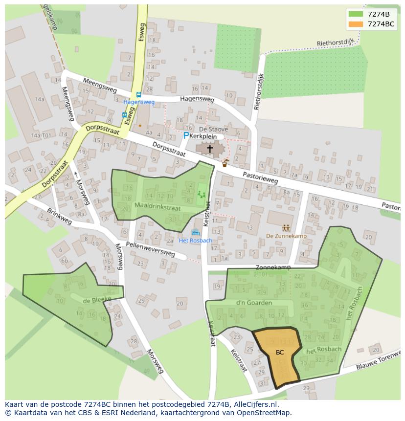 Afbeelding van het postcodegebied 7274 BC op de kaart.