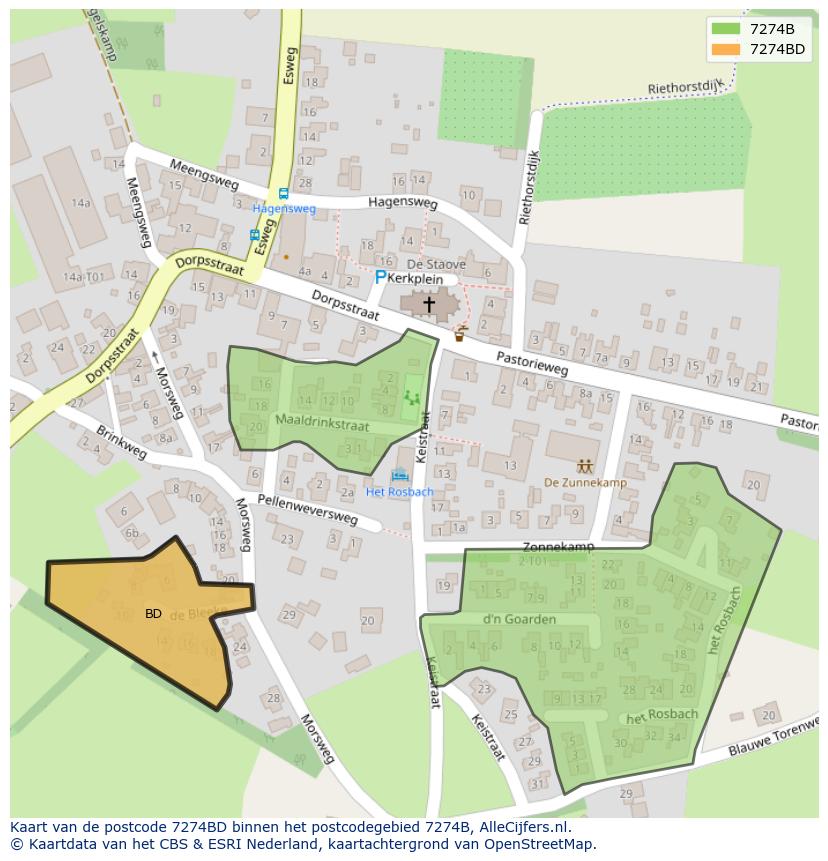 Afbeelding van het postcodegebied 7274 BD op de kaart.