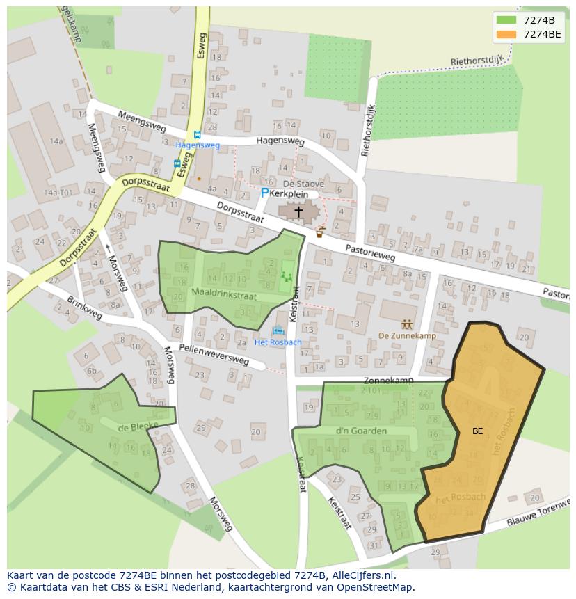 Afbeelding van het postcodegebied 7274 BE op de kaart.