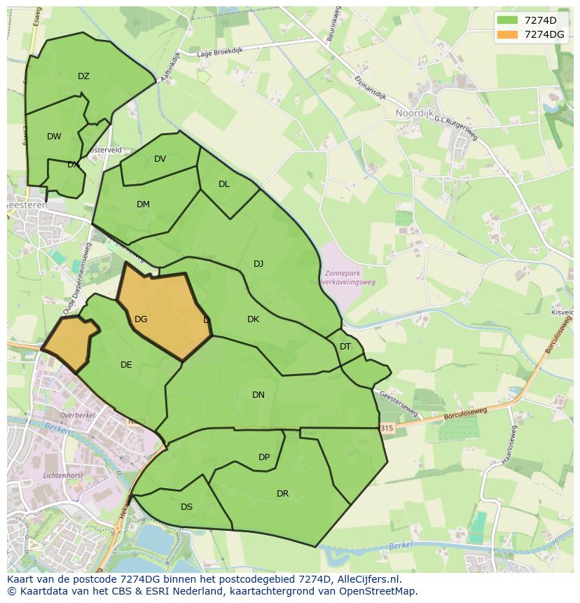 Afbeelding van het postcodegebied 7274 DG op de kaart.