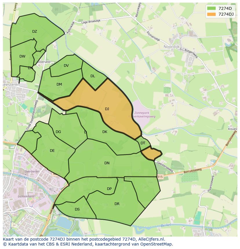 Afbeelding van het postcodegebied 7274 DJ op de kaart.