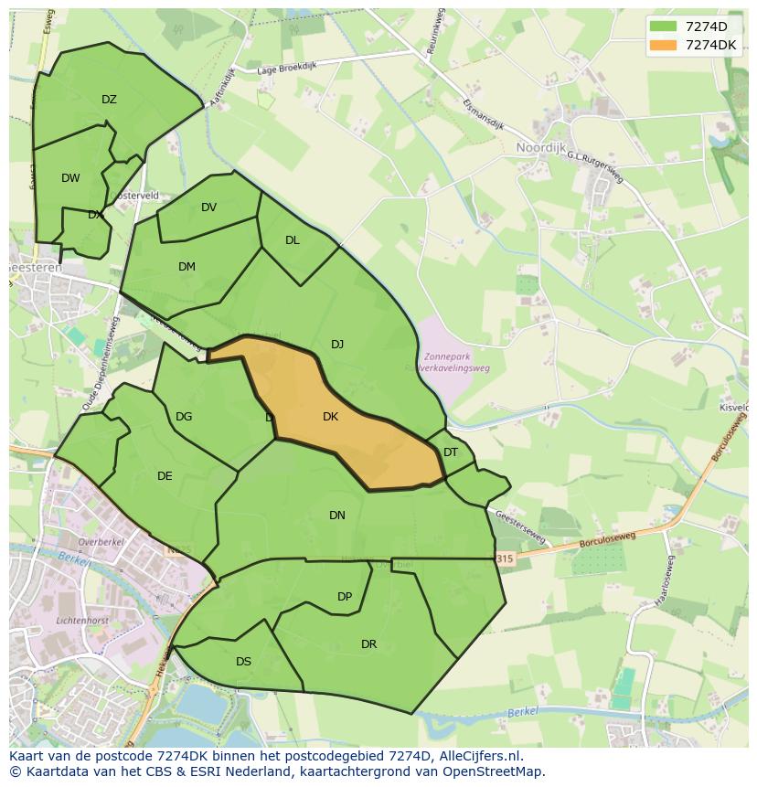 Afbeelding van het postcodegebied 7274 DK op de kaart.