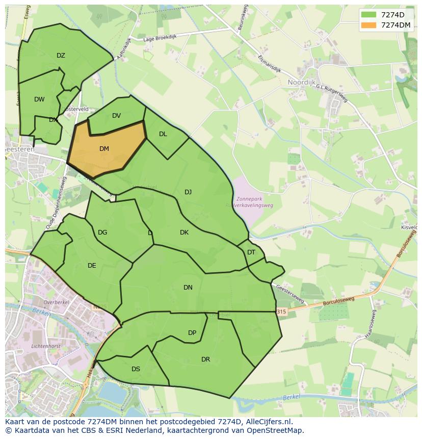 Afbeelding van het postcodegebied 7274 DM op de kaart.