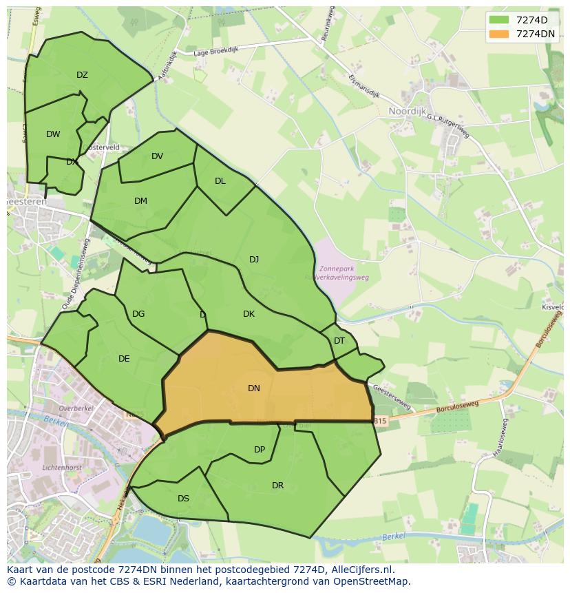 Afbeelding van het postcodegebied 7274 DN op de kaart.