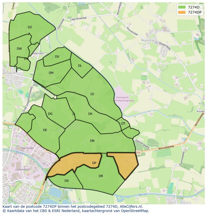 Afbeelding van het postcodegebied 7274 DP op de kaart.