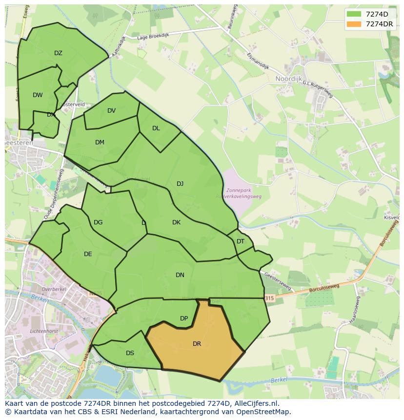 Afbeelding van het postcodegebied 7274 DR op de kaart.